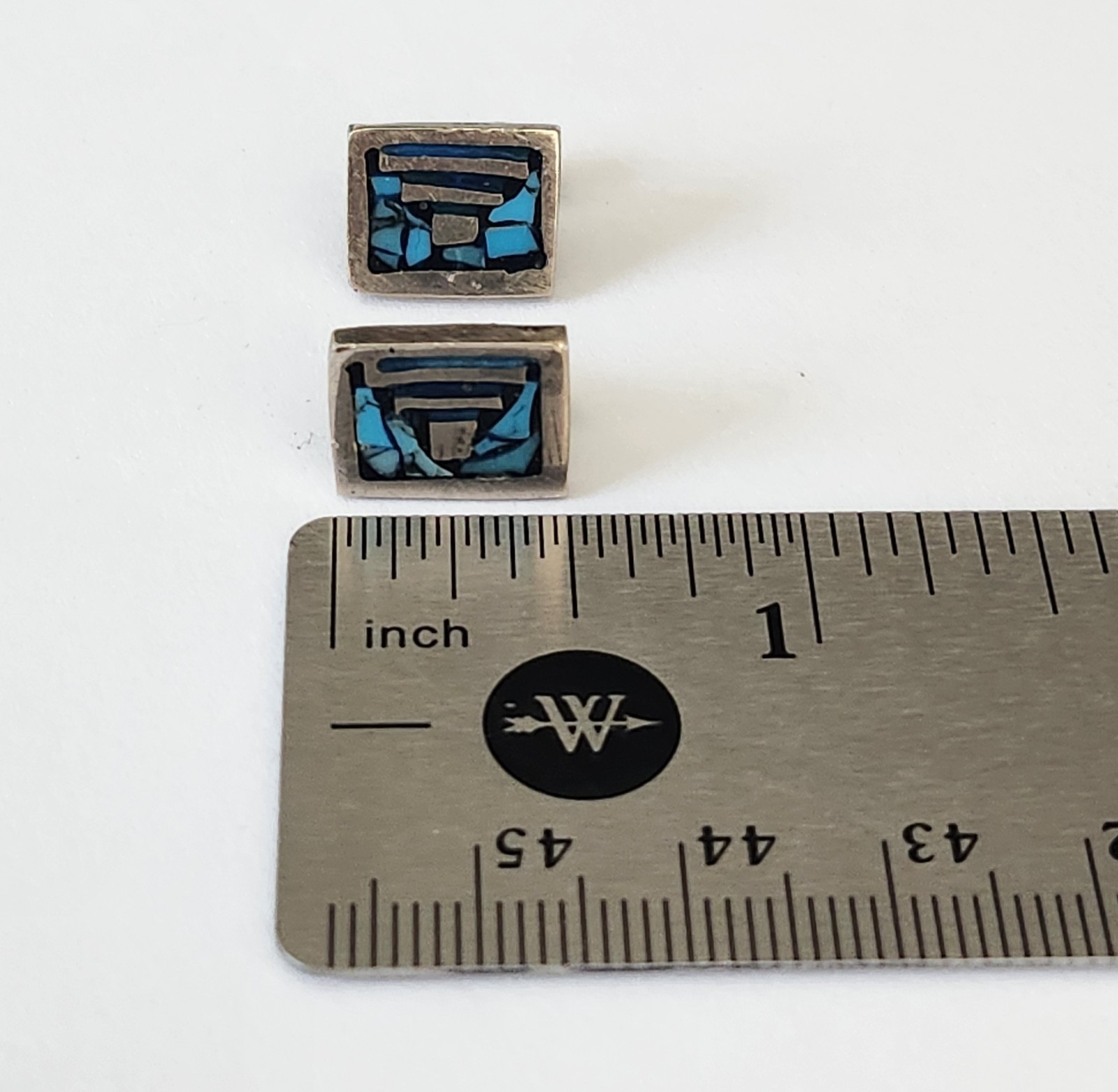 Sterling Silver Turquoise Chip Inlay Stud Post Earrings Native American