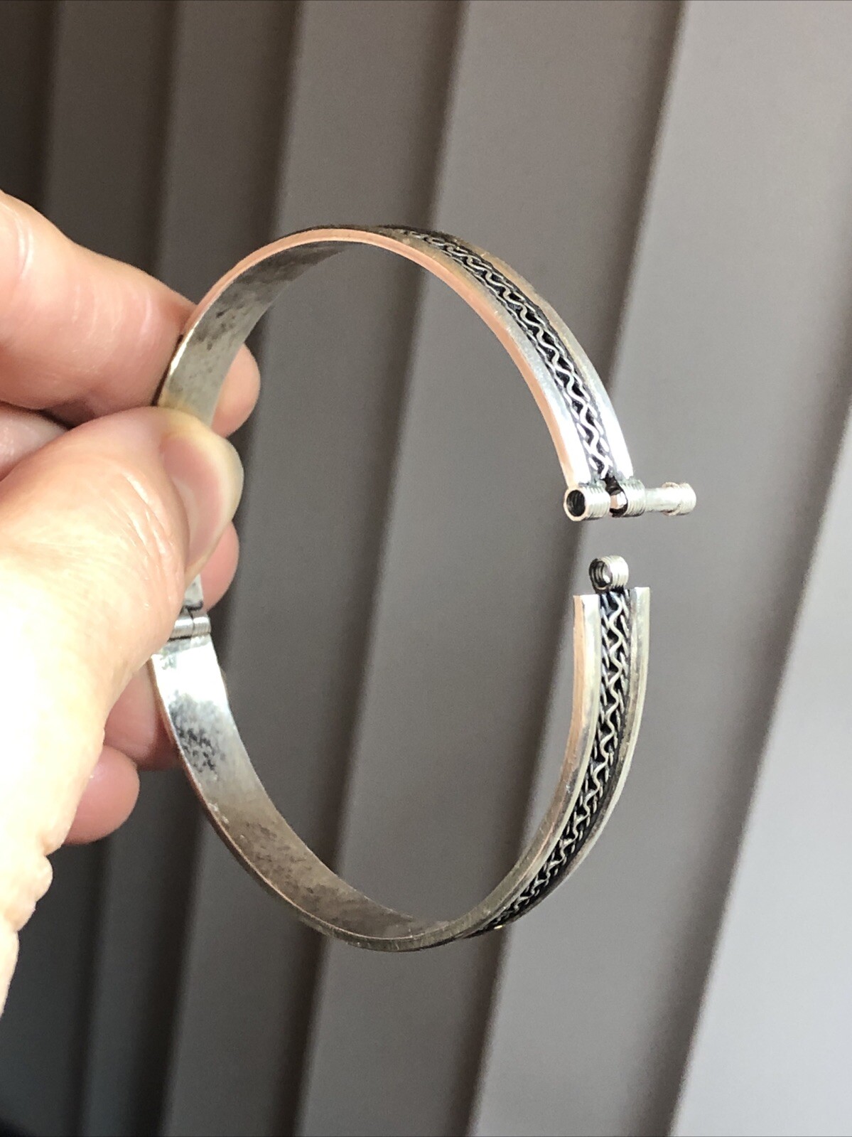 20. Vintage 925 Sterling Patterned Stick Pin Lock Bangle TWO Bracelets 7″-7 1 4″
