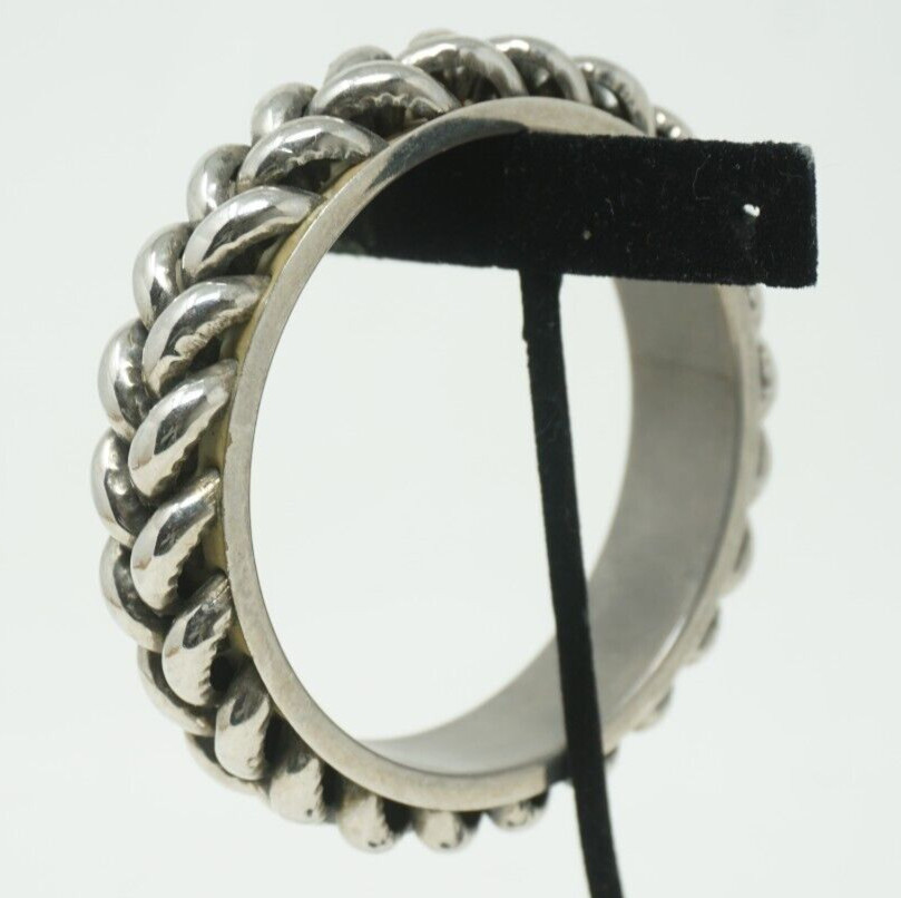 Rope Twist Weave Chain Silver Tone Cuff Bracelet Bangle Vintage Industrial