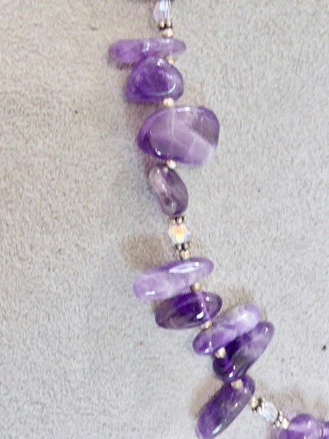 VINTAGE STERLING SILVER LOBSTER CLASP AMETHYST NUGETT GRADUATED NECKLACE