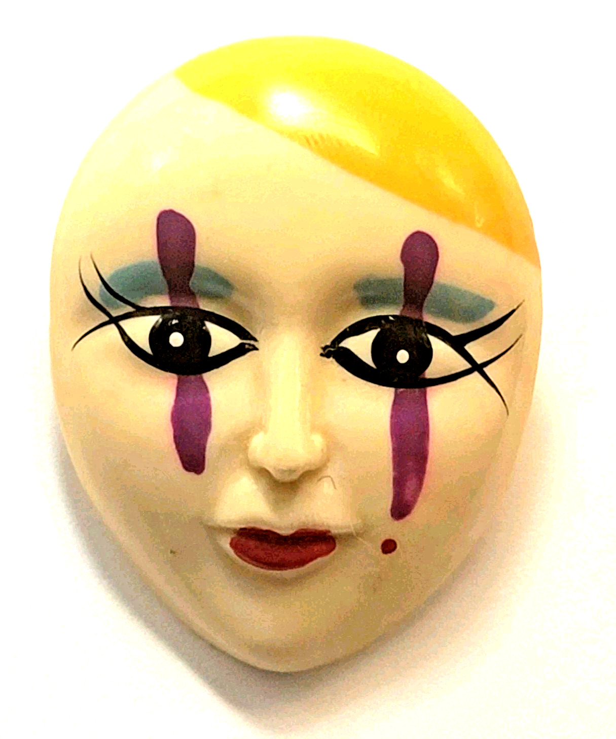 Vintage Face Mask Brooch Pin Clown Theater Art Portrait Costume Jewelry Resin