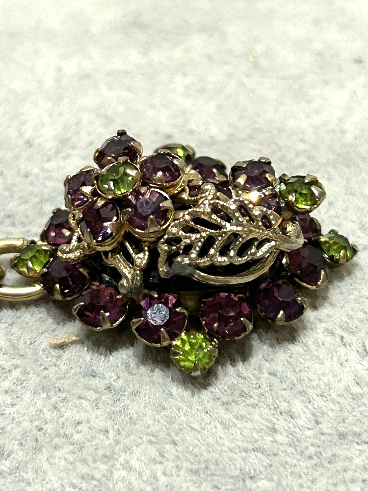 Purple Grape Clusters & Green Flowers Rhinestone Bracelet, Earrings & Necklace