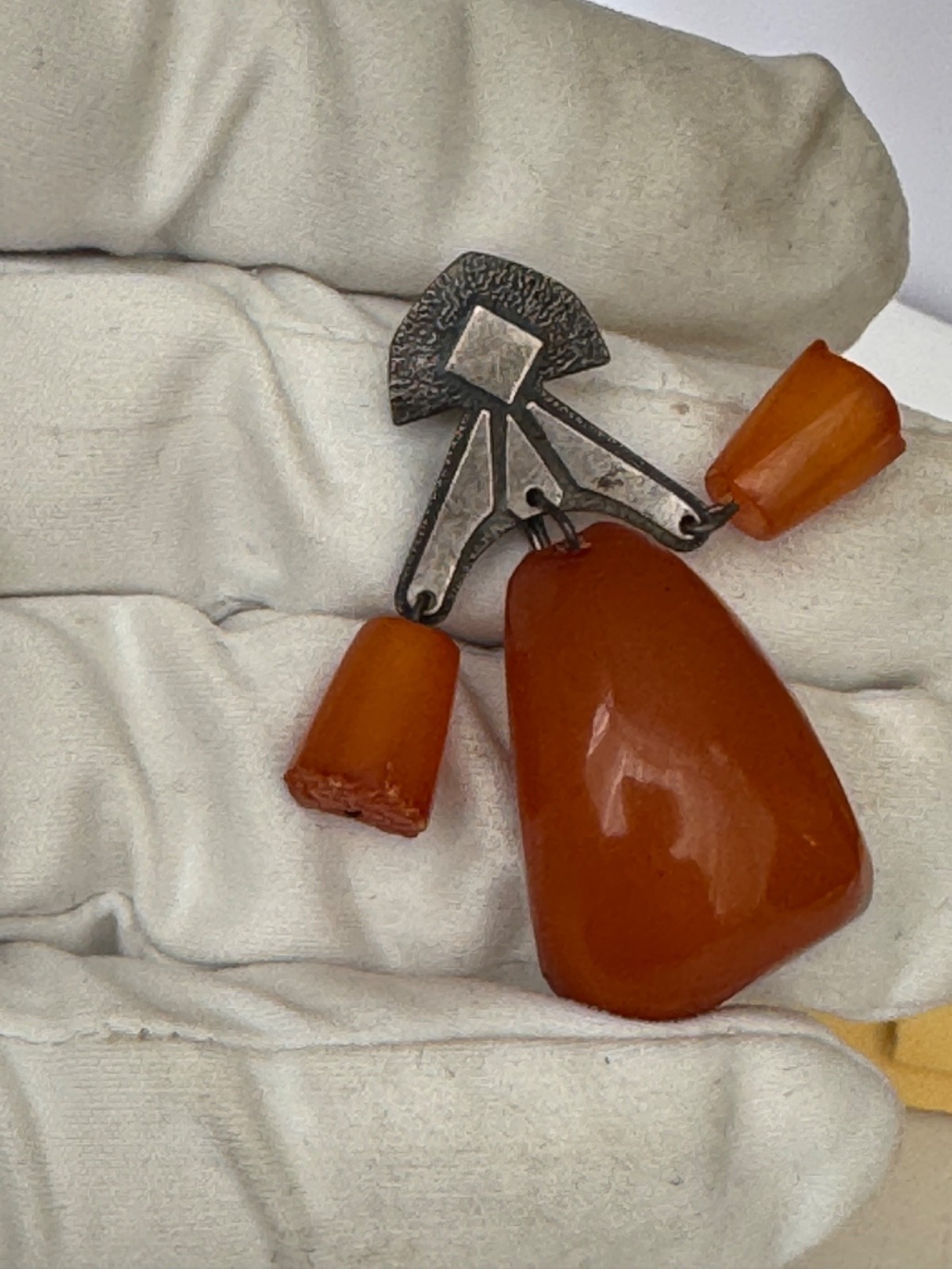 Vtg Baltic Amber Brooch Silver 875 Butterscotch Kaliningrad Factory USSR Soviet