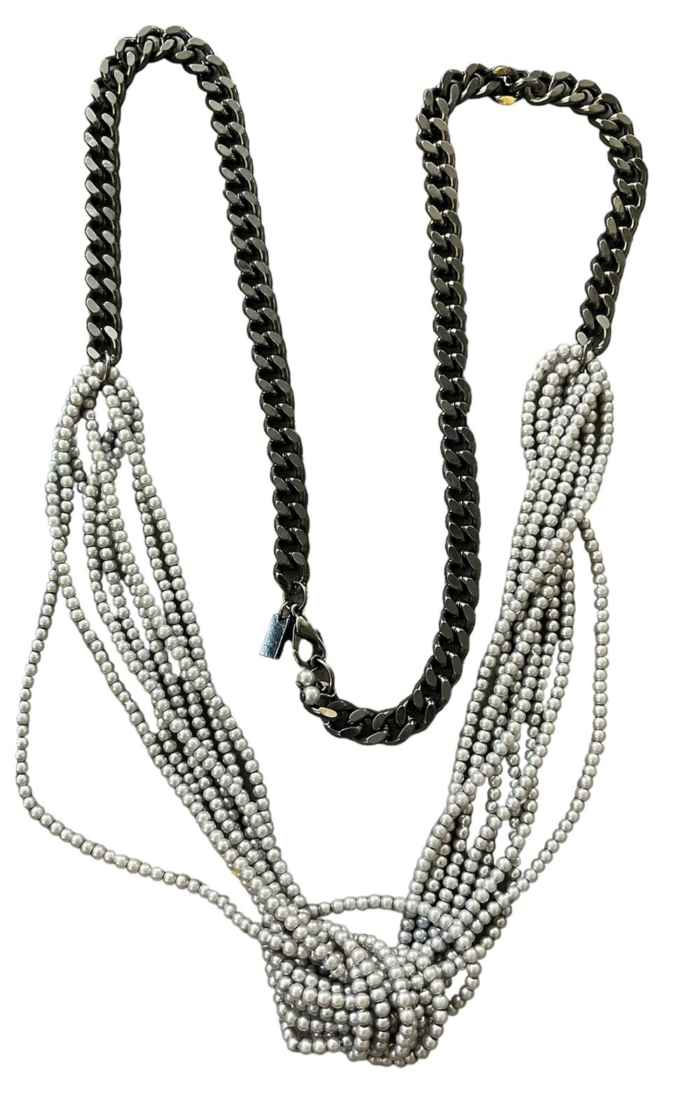 Pendleton Heavy Chain and Multi Strand Knotted Bead Necklace 36 in Gray