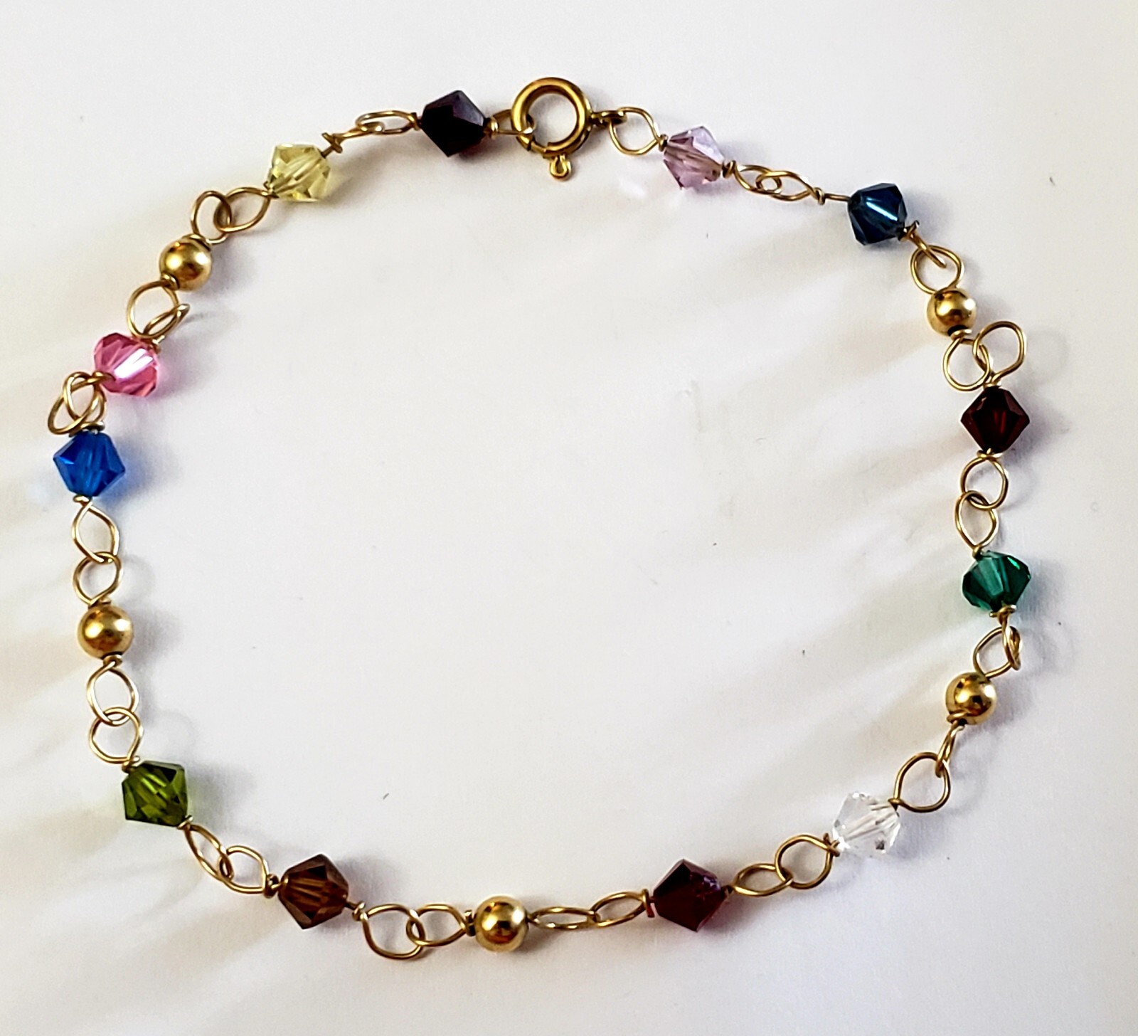 Vintage Dainty 1/20 14kt Gold Filled Multi-Colored Stone 7 Inch Bracelet 1.52gm
