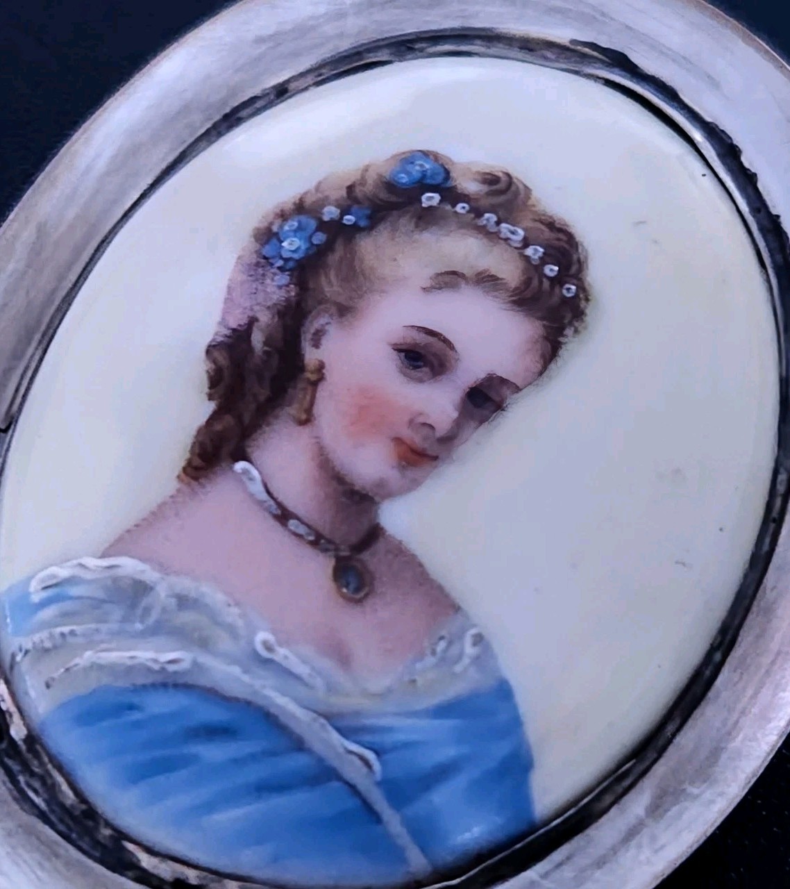 Antique Imperial Russian 84 Silver Hand‑Painted Enamel Portrait Brooch AM Mukhin