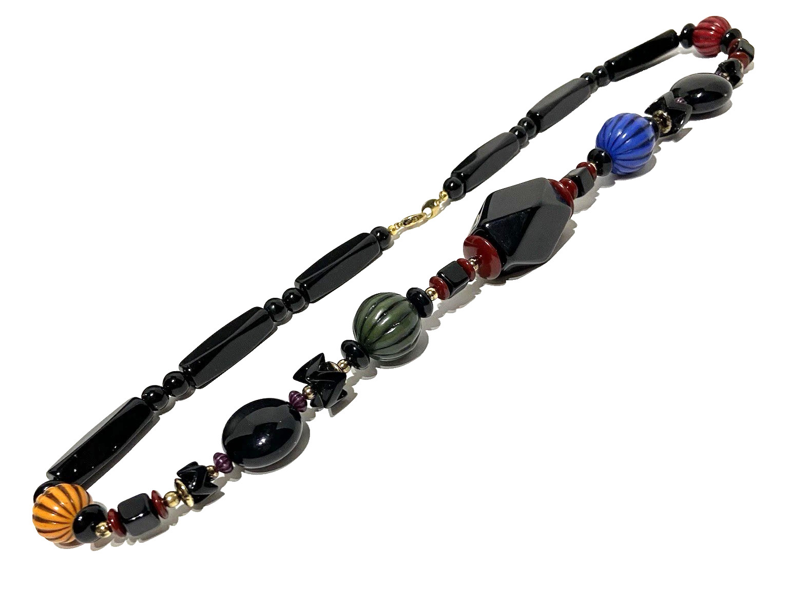 2 VTG 60s Bold Chunky Black Bead Necklaces: Multicolor Mod Lucite 26″ Solid 19″