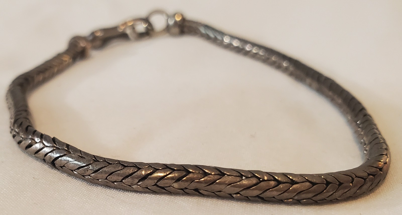 Vintage Sterling Silver Woven Chain Bracelet 9” Artisan Hook Clasp