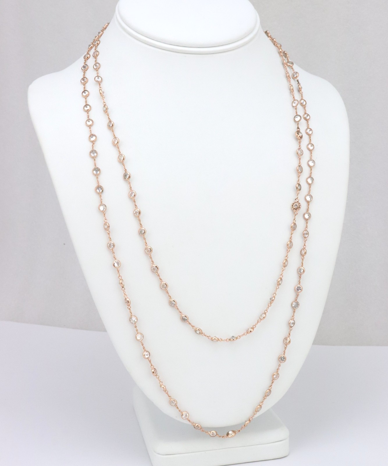Henri Bendel 925 Sterling Silver Bezel Set Crystal or CZ Necklace Rose Gold Tone