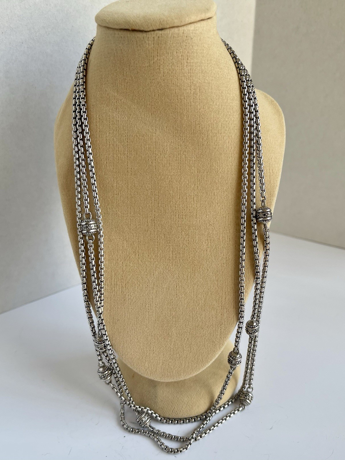 Judith Ripka Sterling Silver 925 & CZ Round Stations 3 Strand Necklace 56g Nice!