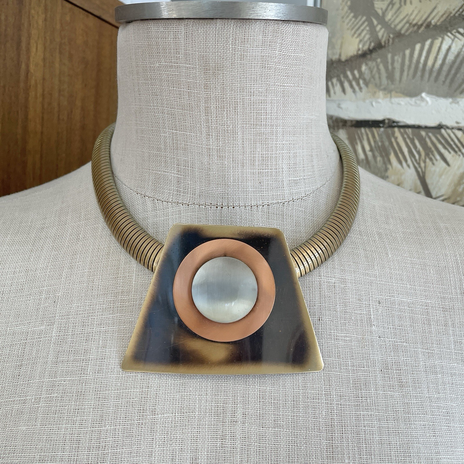 Vintage 1980s Modernist Statement Necklace Geometric Omega Runway