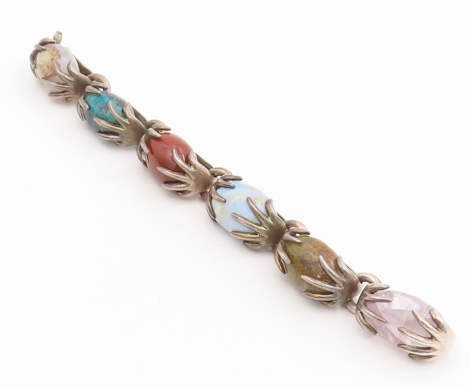 925 Sterling Silver Vintage Bracelet LOS CASTILLO Multi Gemstone Chain BT11519
