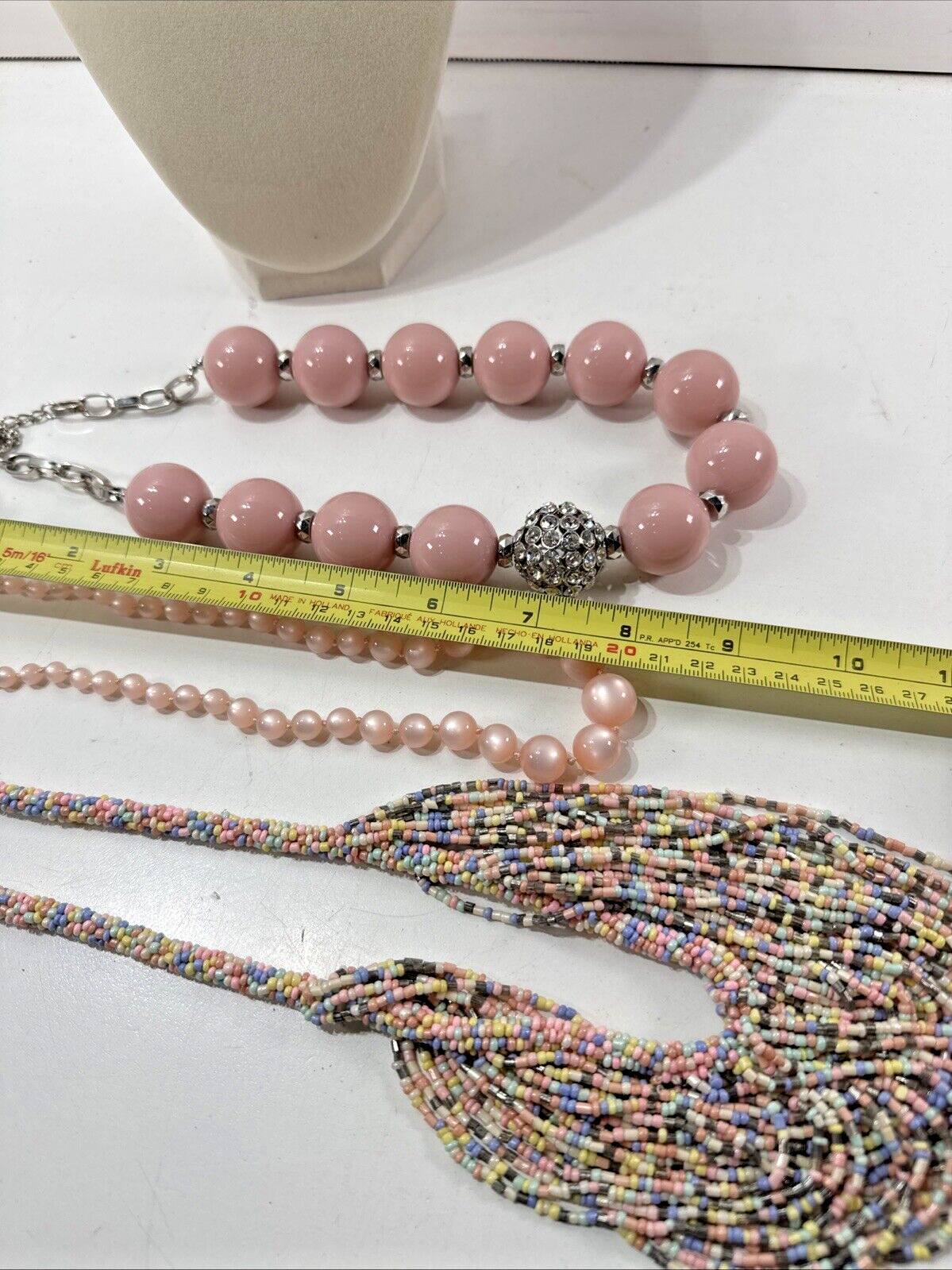 Beautiful Vintage Estate Lot 3x PINKS Beaded/Metal Necklaces & Bracelet