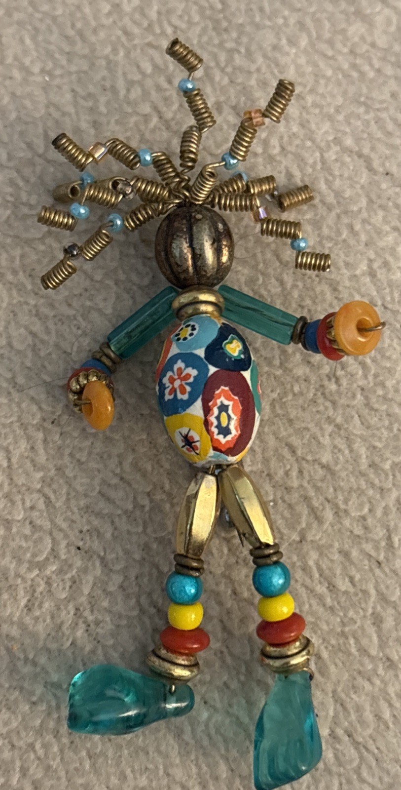 Retro Funky Hair Beaded Boho Person Stick Pin Multicolor 1990’s