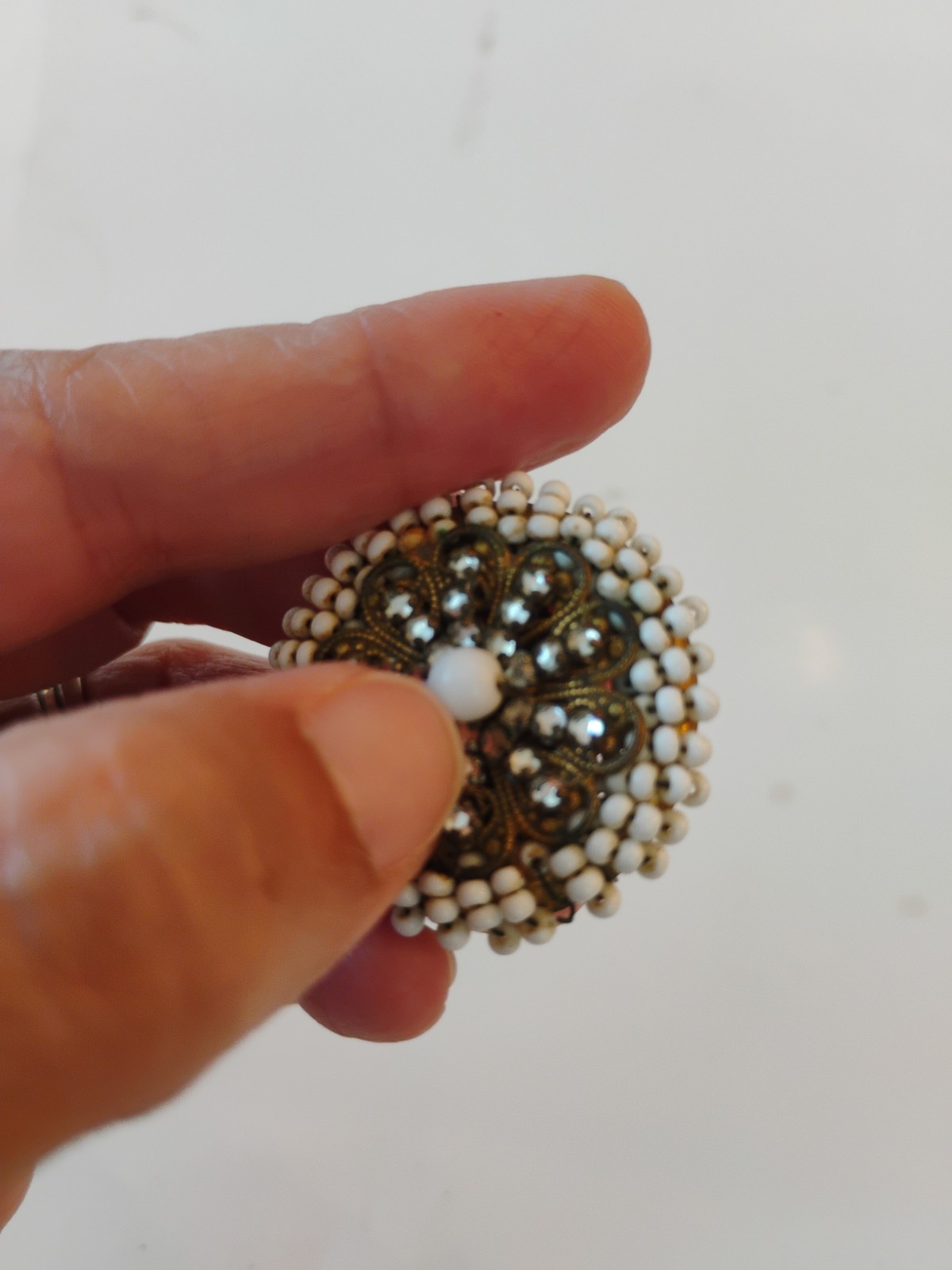 Vtg MIRIAM HASKELL BROOCH BAROQUE, Pearl/Rhinestones Signed, No Pin On Back