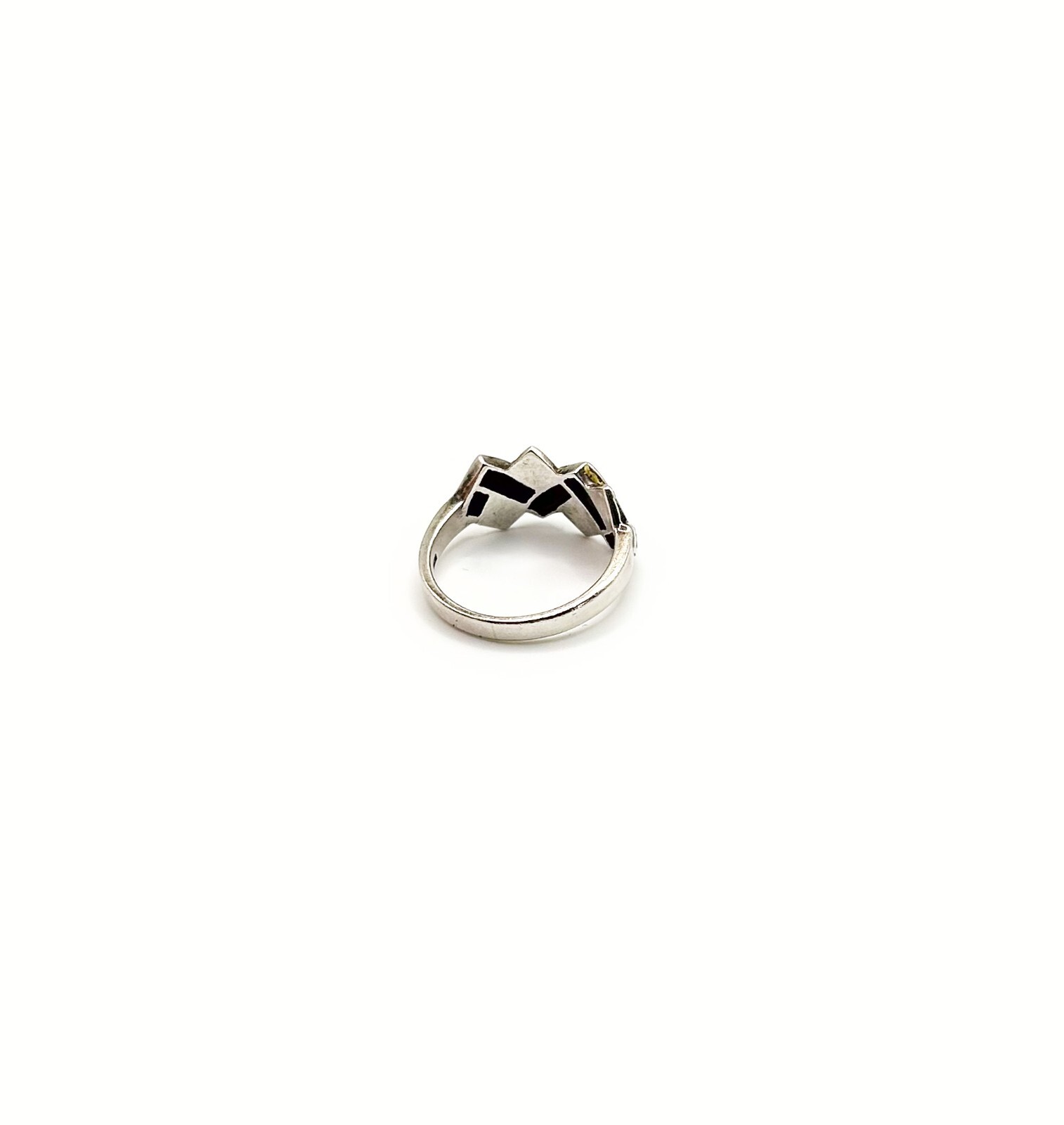 Vintage Sterling Silver 925 Ring w Possible Marcasite? & Enamel Inlay, Size 7