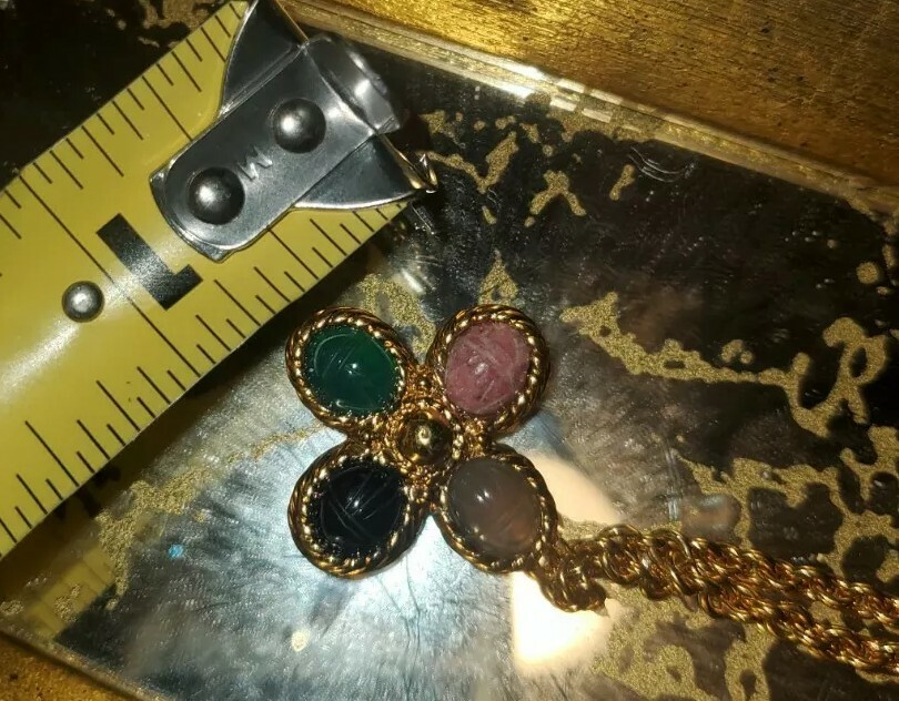 VTG Bal-Ron 12kGF Egyption Revival Scarab Collar SwagPins Lapis Onyx Quartz Jade