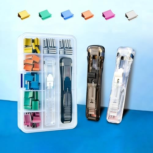 Reusable Portable Binder Clip Stapler Set (2-Pack) — 40-Sheet Capacity,