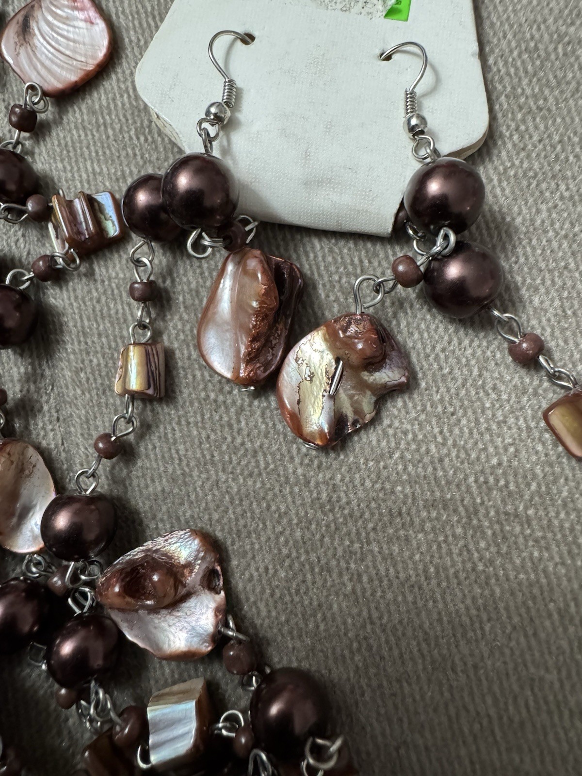 Brown Faux Pearl and Shell Jewelry Set