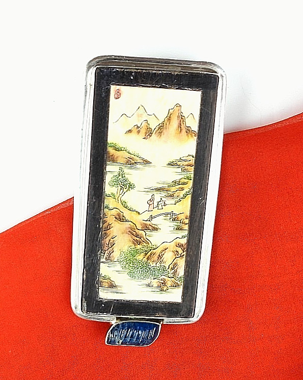 Vintage Amy Kahn Russell 925 Sterling Silver Asian Landscape Enhancer Brooch Pin