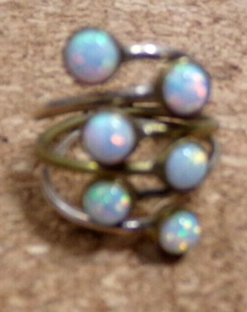aa VINTG OPAL 925 STERLING SILVER RING SIZE 7 w/six 4mm opal JZ89 j88cr cl88cr