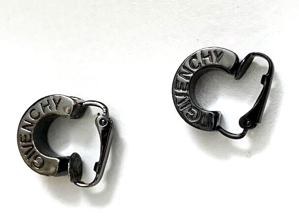VTG Signed GIVENCHY GUNMETAL Tone HOT PINK Rhinestone Half Hoop Clip Earrings