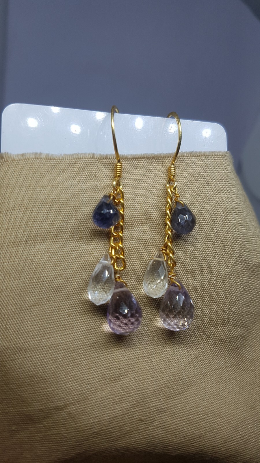 Iolite pink amethyst Clear quartz gemstone 925 sterling silver earrings jewelry
