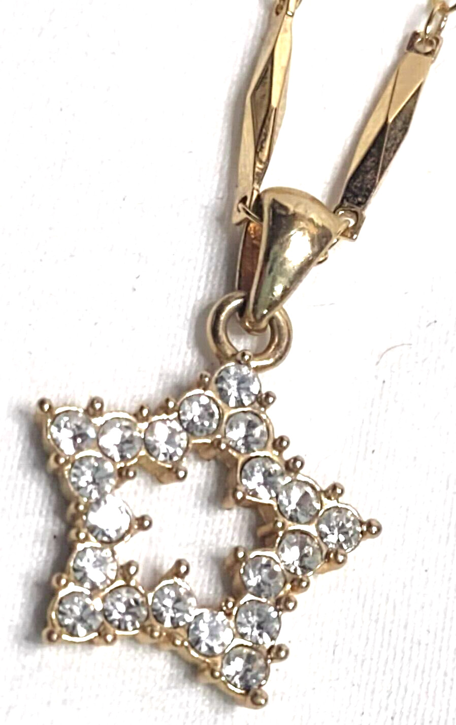 VTG 3/4″ Star Necklace 18″ Crystal Clear Rhinestones Gold Tone Metal Unmarked