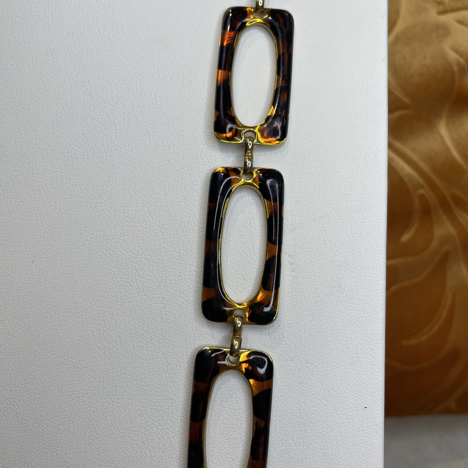 Vintage Faux Tortoiseshell Open Lozenge Gold Tone Belt Necklace