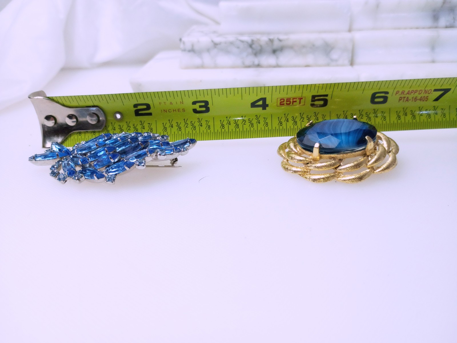 Rhinestone Costume Vintage Jewelry Lot, 4 Piece, Blue, Silver Tones, Gold Tones
