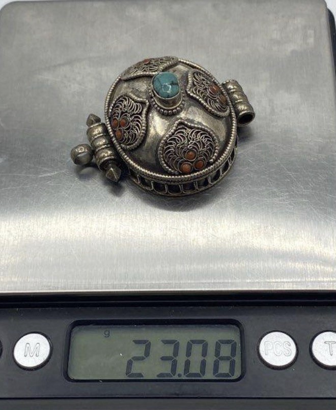 Vintage 925 Silver Coral And Turquoise Figural Pendant 1.5” x 2” 23g