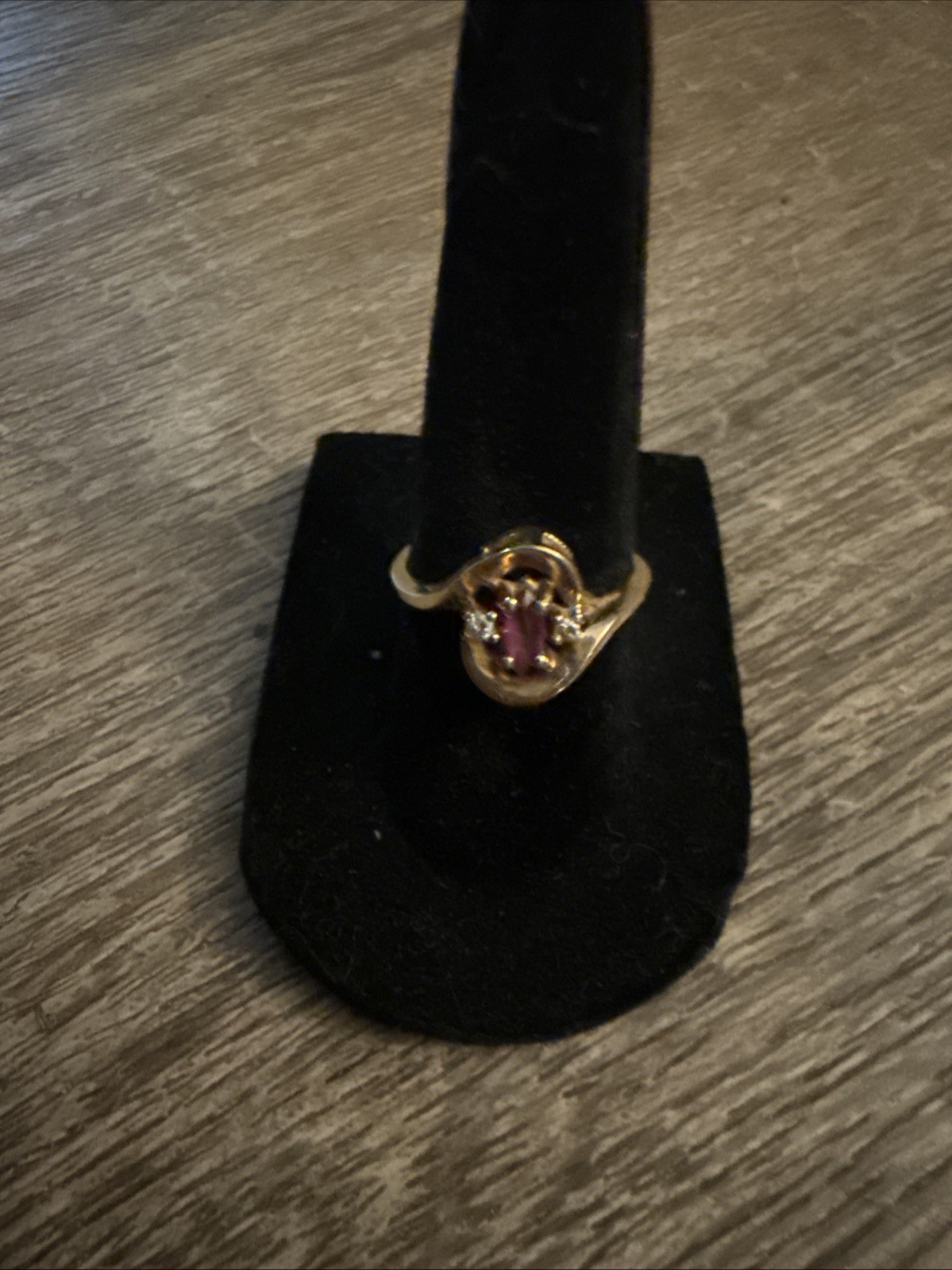 VINTAGE RUBY & DIAMOND 10K YELLOW GOLD RING SIZE 6 July Birthstone Band 0.35 CT