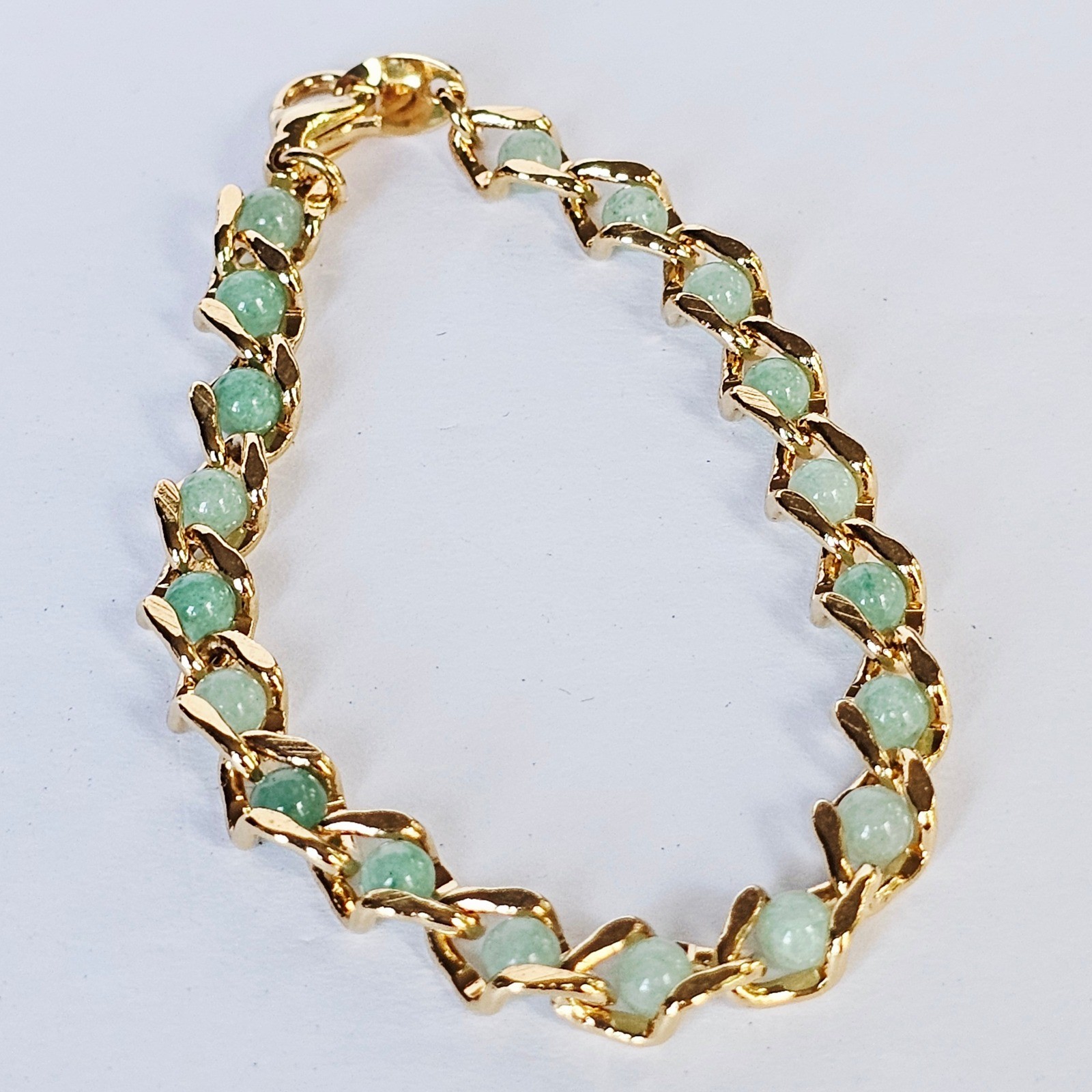 Vintage Boho Captured Treasures Aventurine Bracelet Gold Tone Green Stone Earthy