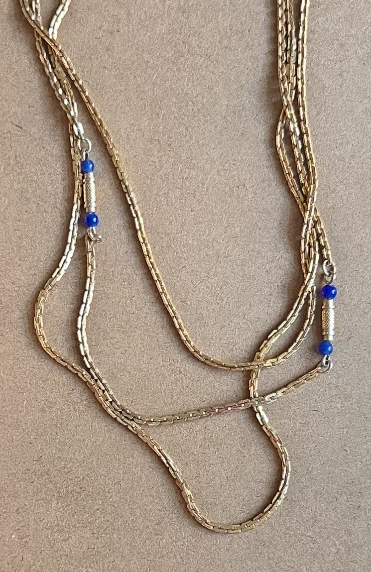 1970s Sarah Coventry Triple Chain Necklace Gold Tone Convertible Blue