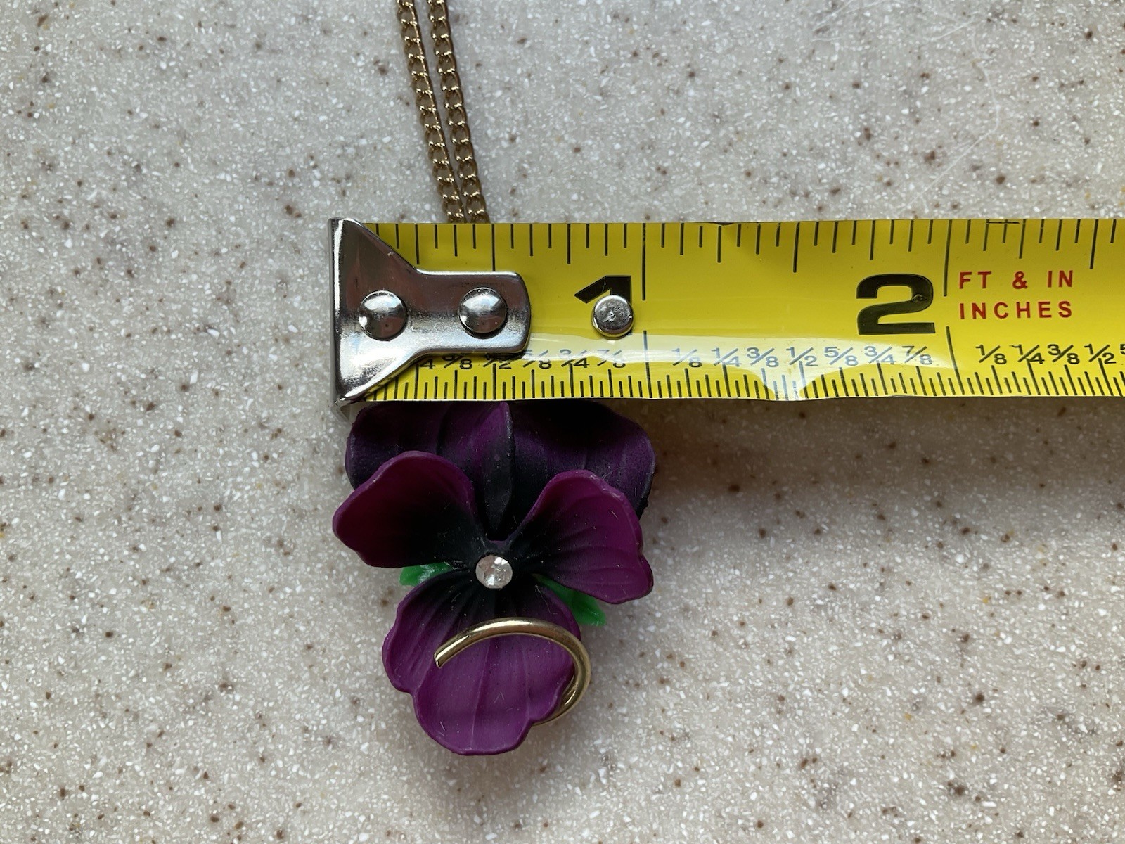 Vintage Necklace & Earrings Set Purple Pansy Flower New