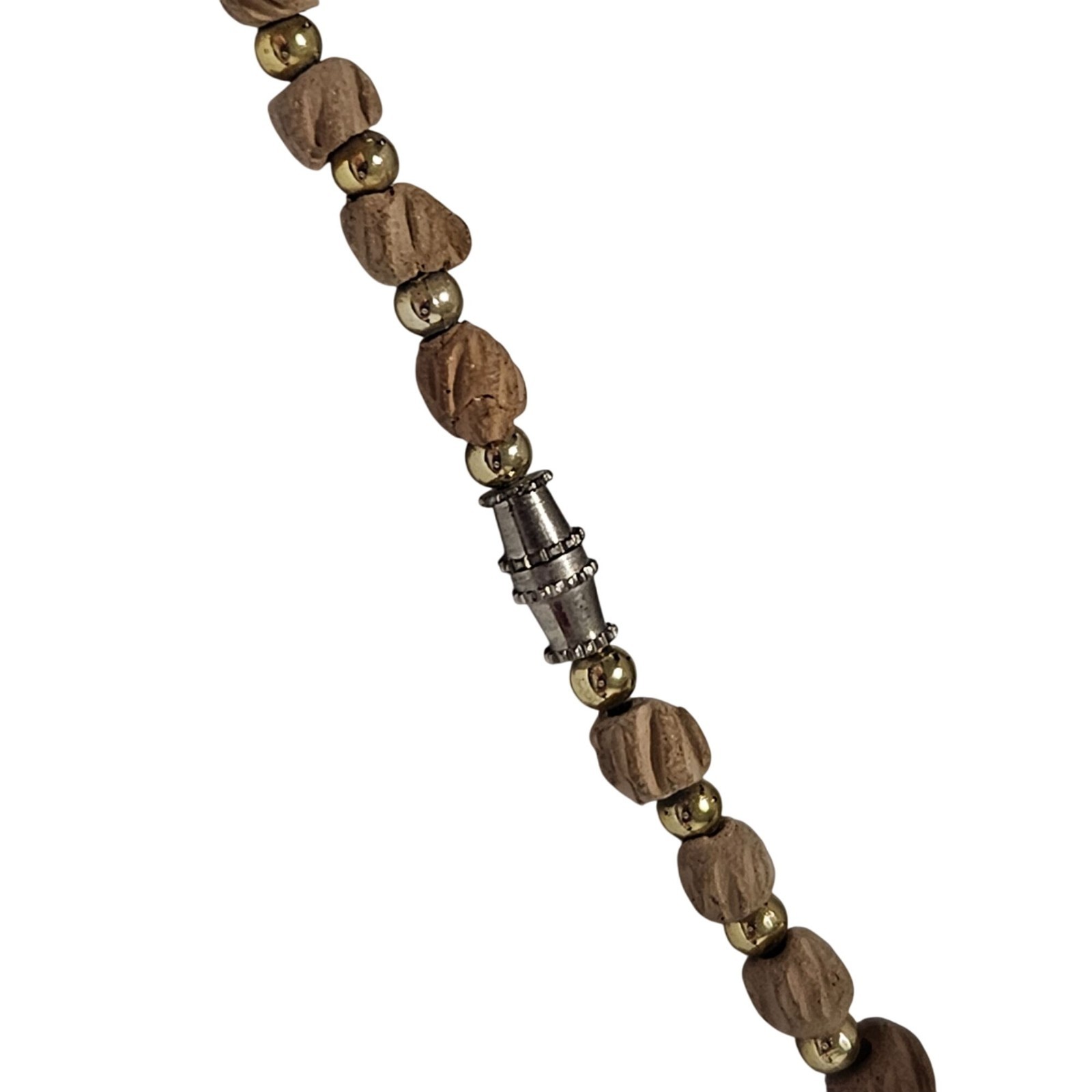 Handcrafted Retro Daisy Beaded Necklace Wood Metallic Beads 60s 70s Fashion