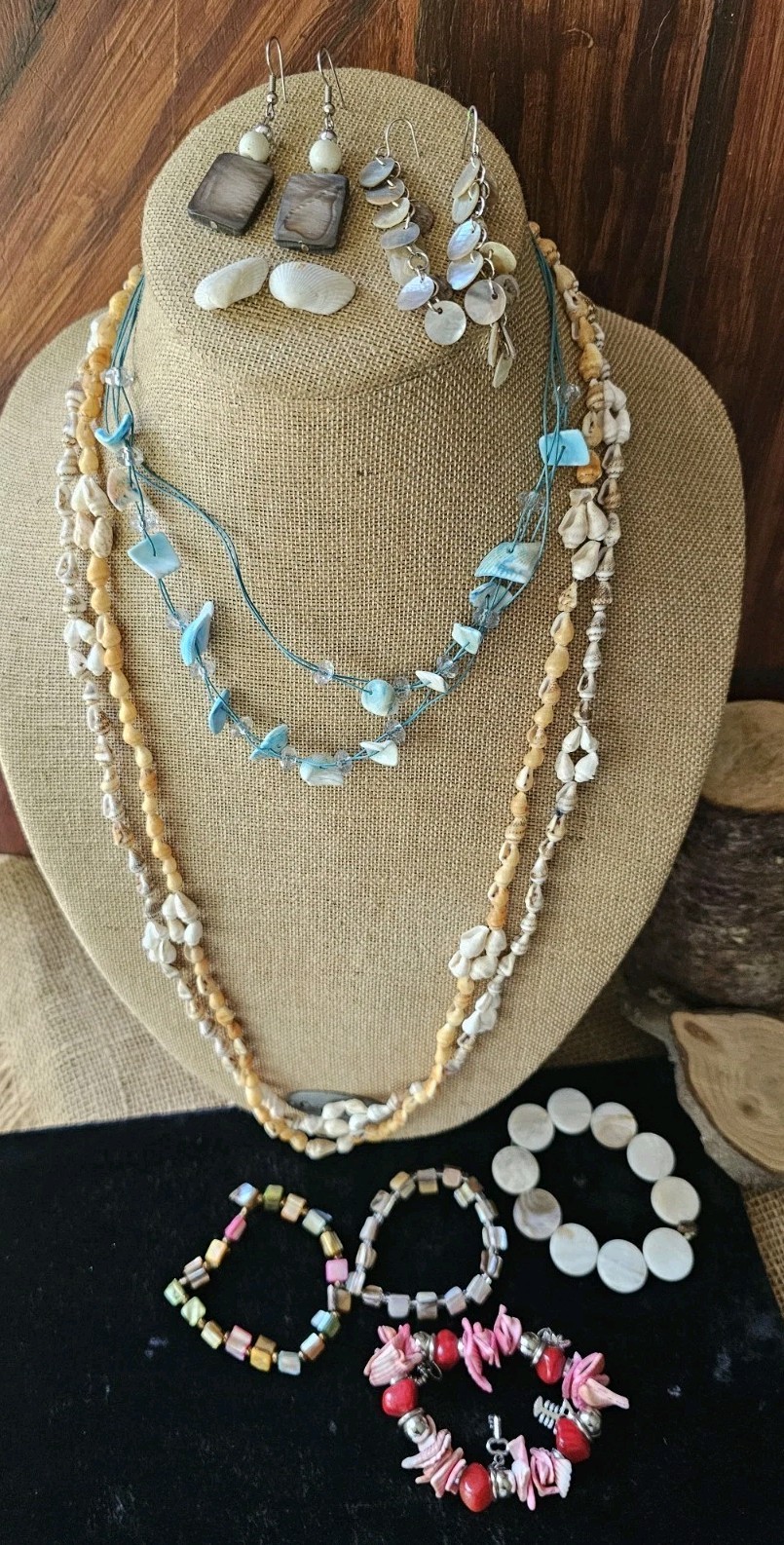 10p Vtg/Mod Jewlery Shell Necklaces Stretch Bracelets Eearings Beach Summer