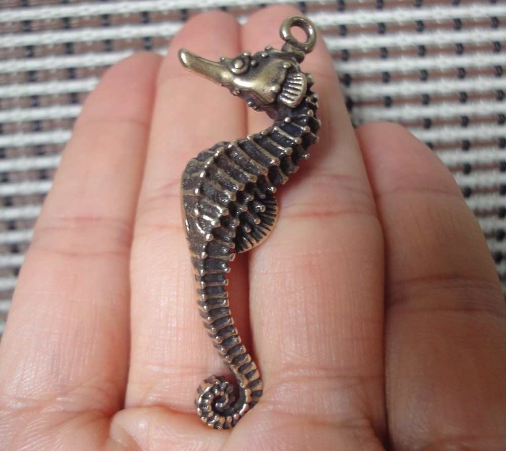 Vintage Brass Seahorse Pendant Antiqued Sea Life Bags Charms