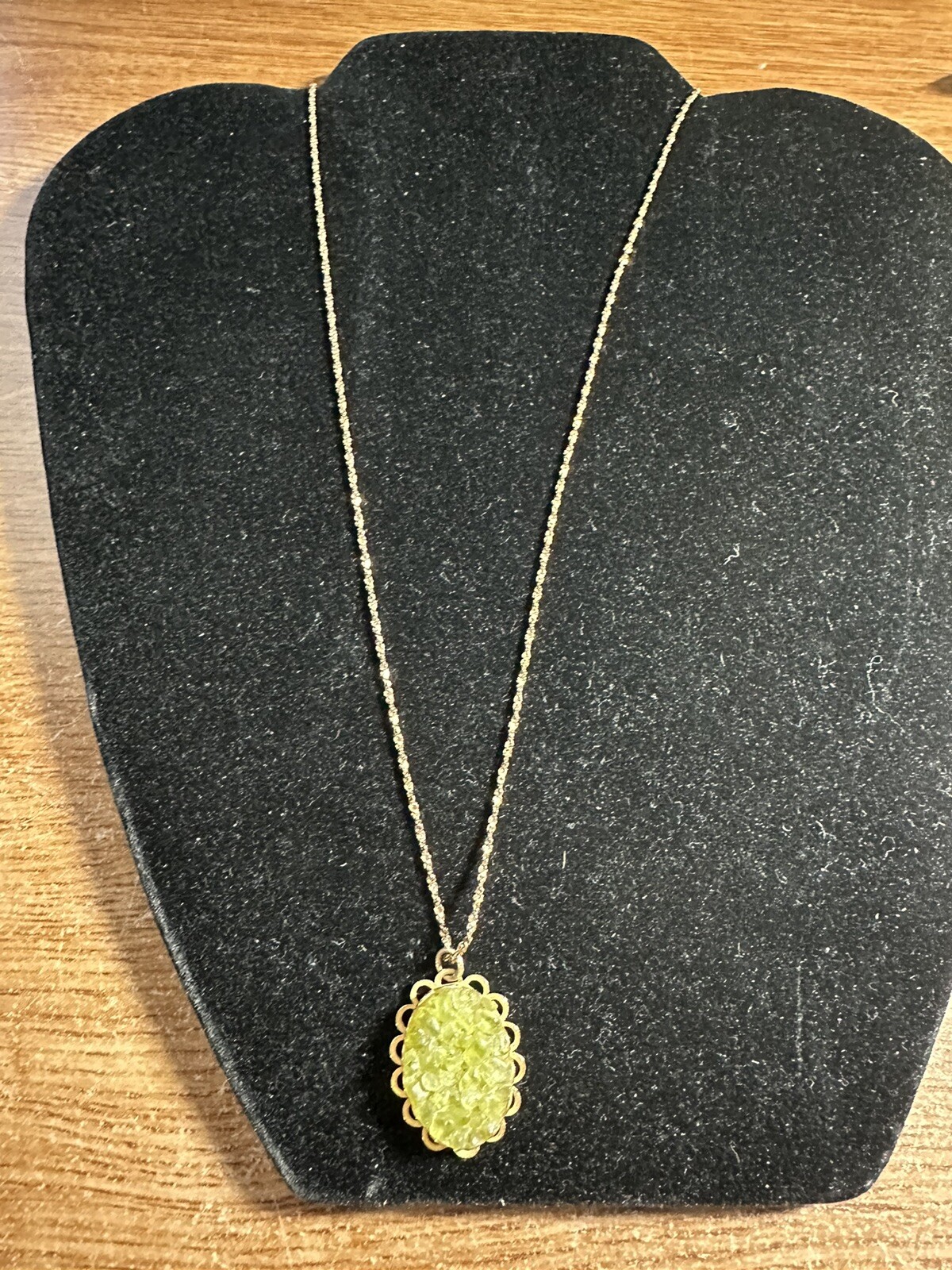Vtg Peridot Geode 12k GF Yellow Gold Fill Pendant Necklace August Birthstone 18″