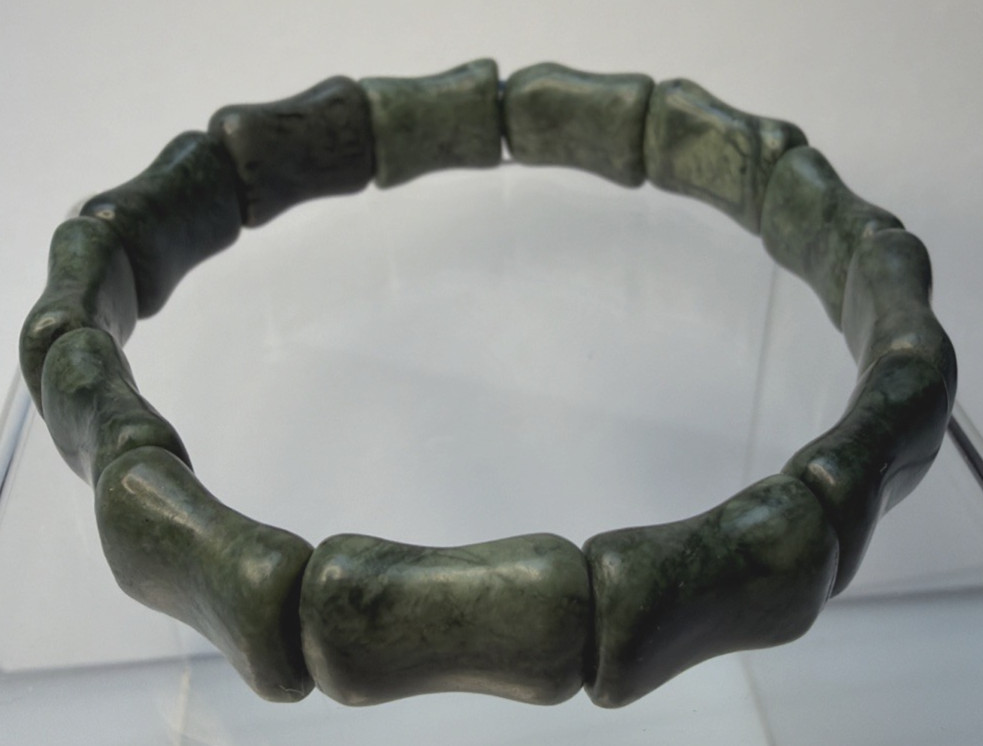 Natural Nephrite Jade Serpentine Stretch Bracelet Good Luck Bamboo Bone Read