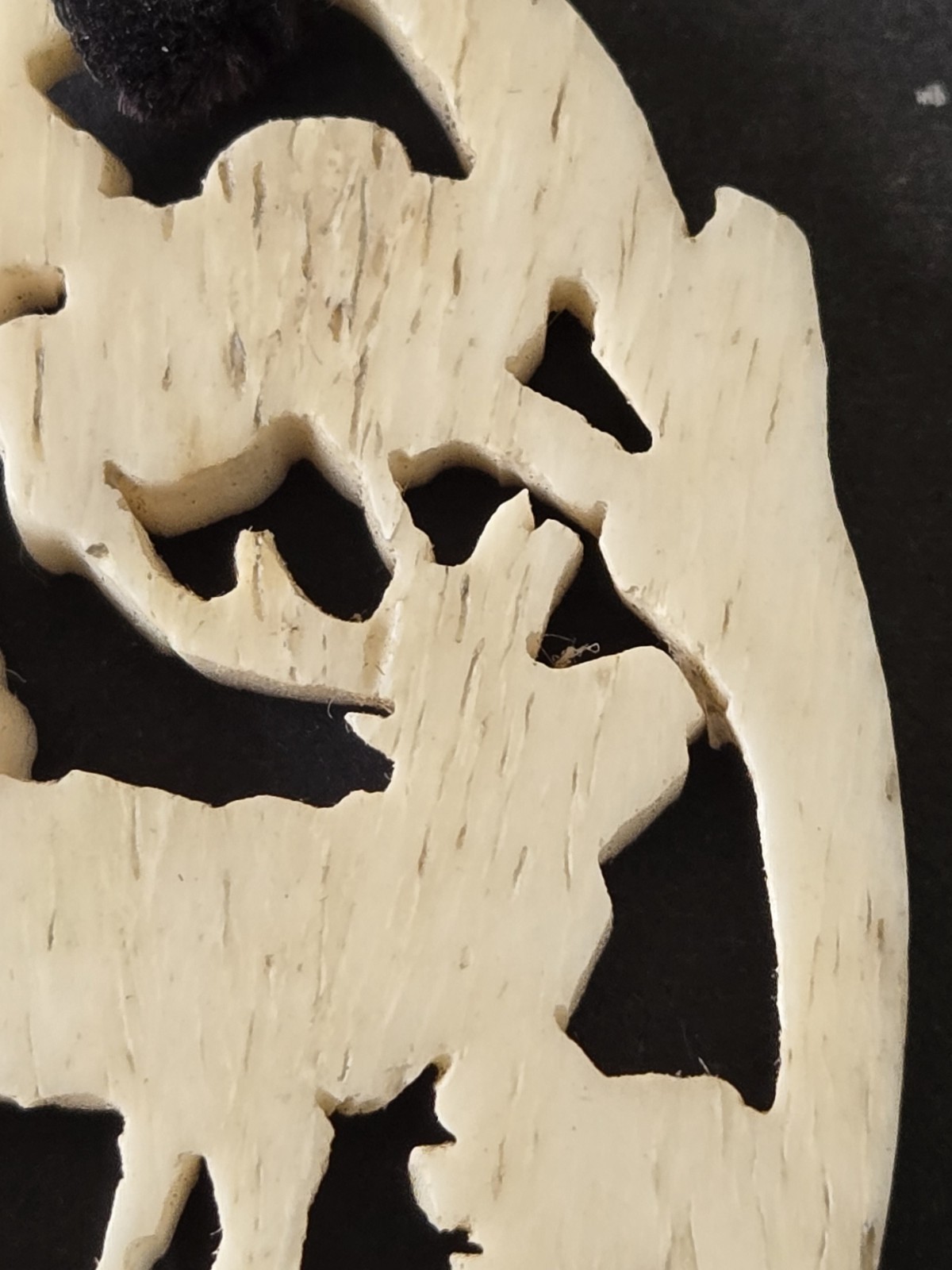 Antique Vintage Carved Antler Stag Elk Pendant w/ Leather 2 X 1 1/4 in.