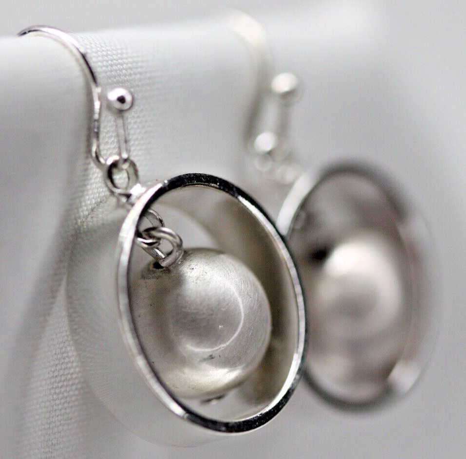 Silver Tone Floating Faux Pearl Bead Dangle Drop Hoop Earrings