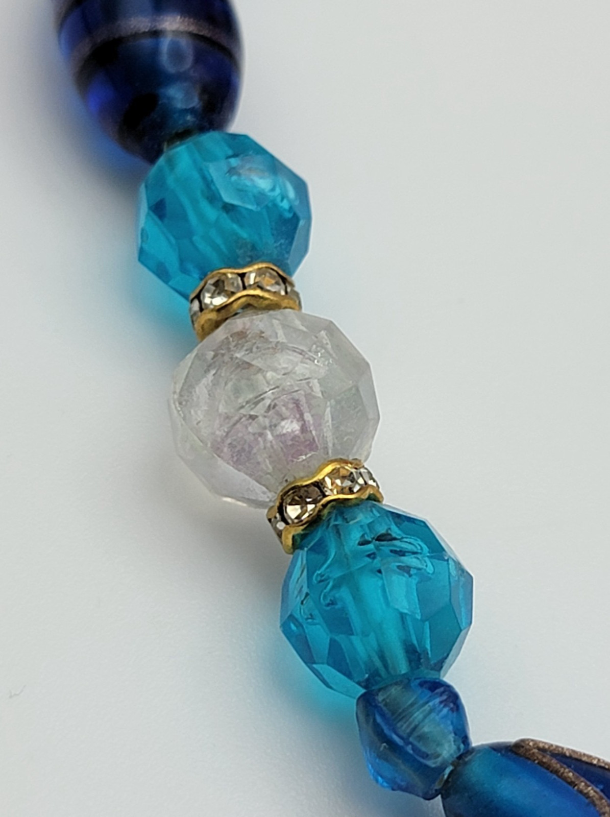 Vintage Gold Foil Blue Glass Beaded Necklace 22.5″