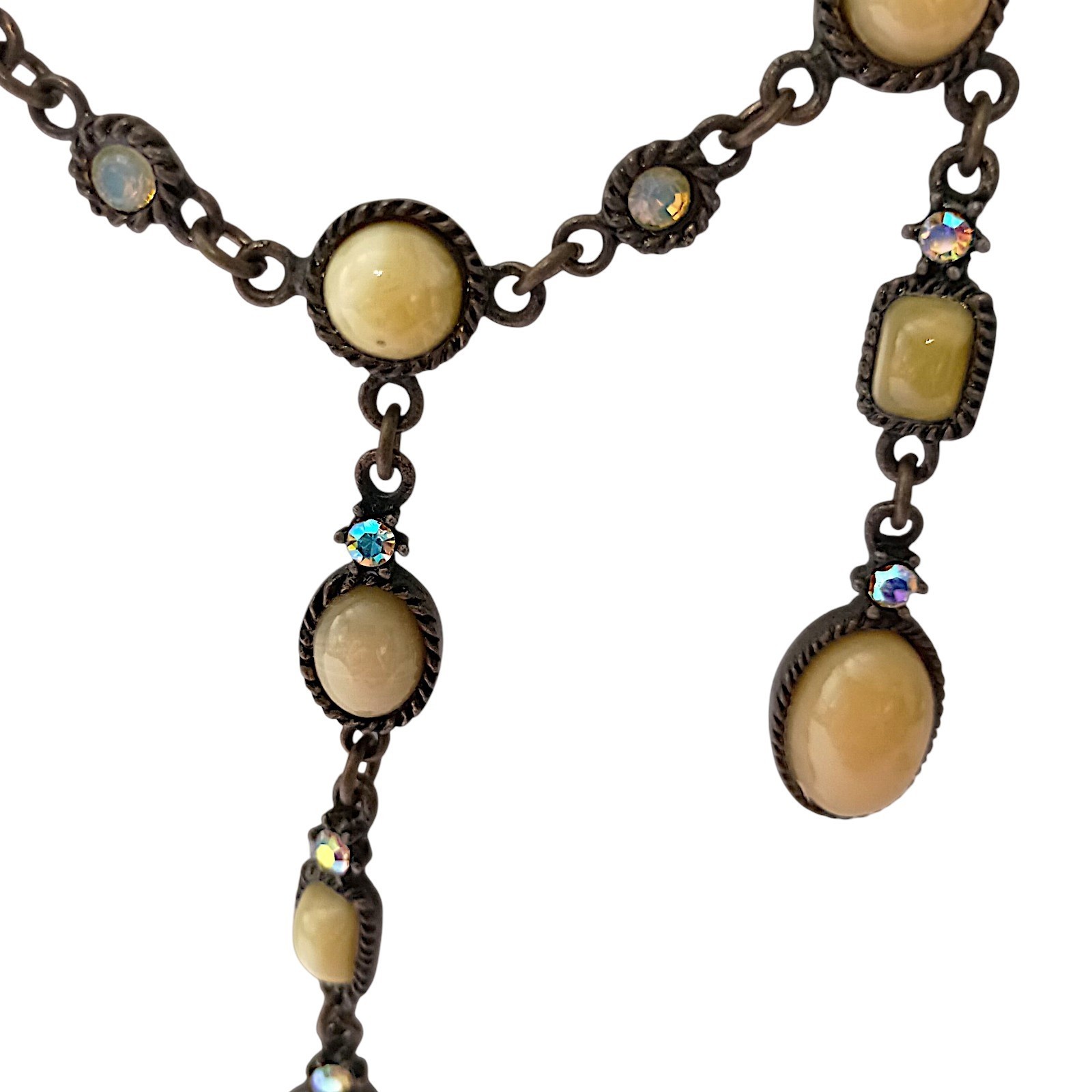 Vtg 90s Chandelier Bib Necklace Statement Egg Yolk Cabochon Art Nouveau Collar