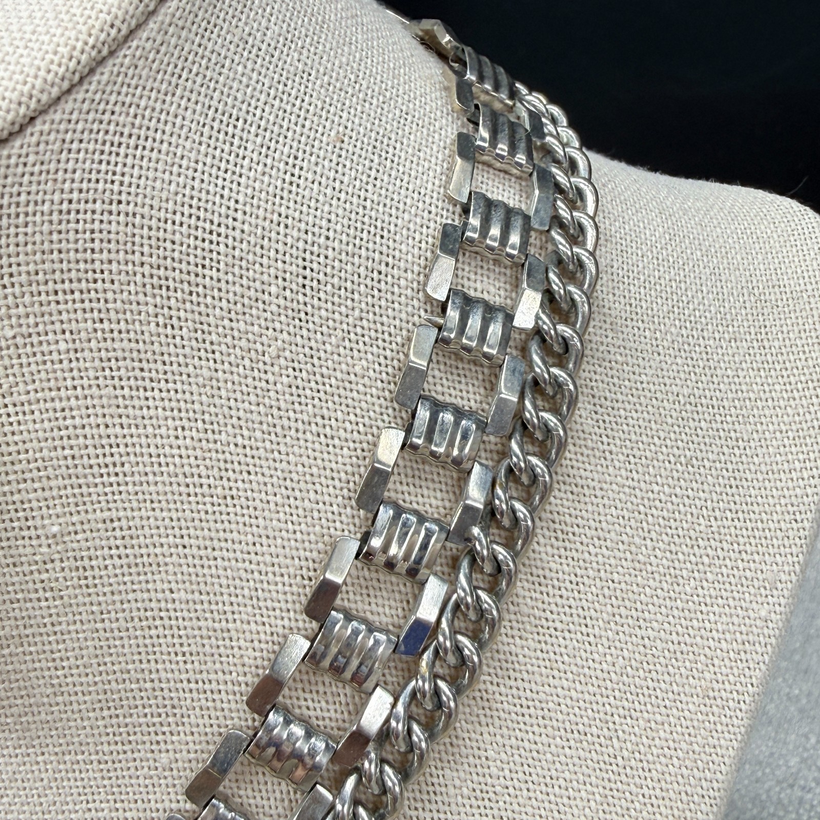 Vintage Necklace Silver Tone Chain and Panels 26 Inches Adjustable