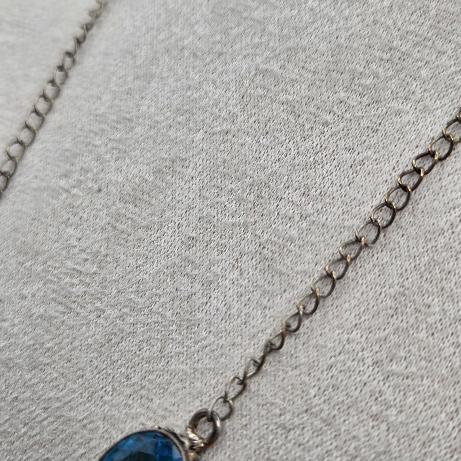 Stunning Vtg 925 Sterling Silver Blue Glass Festoon Y-Necklace 20″+ 1.5″ Drop