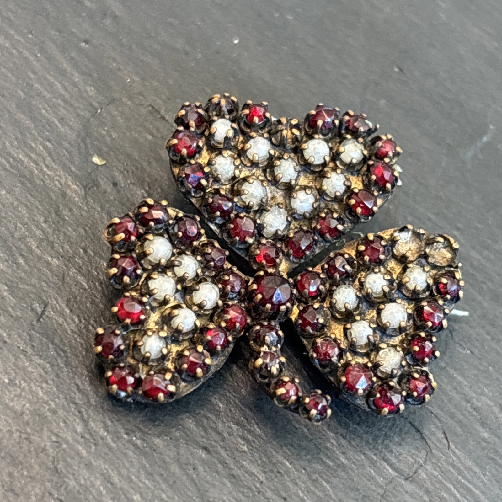 Mine Cut Bohemian Garnet Pendant Brooch Shamrock For Repair Mz
