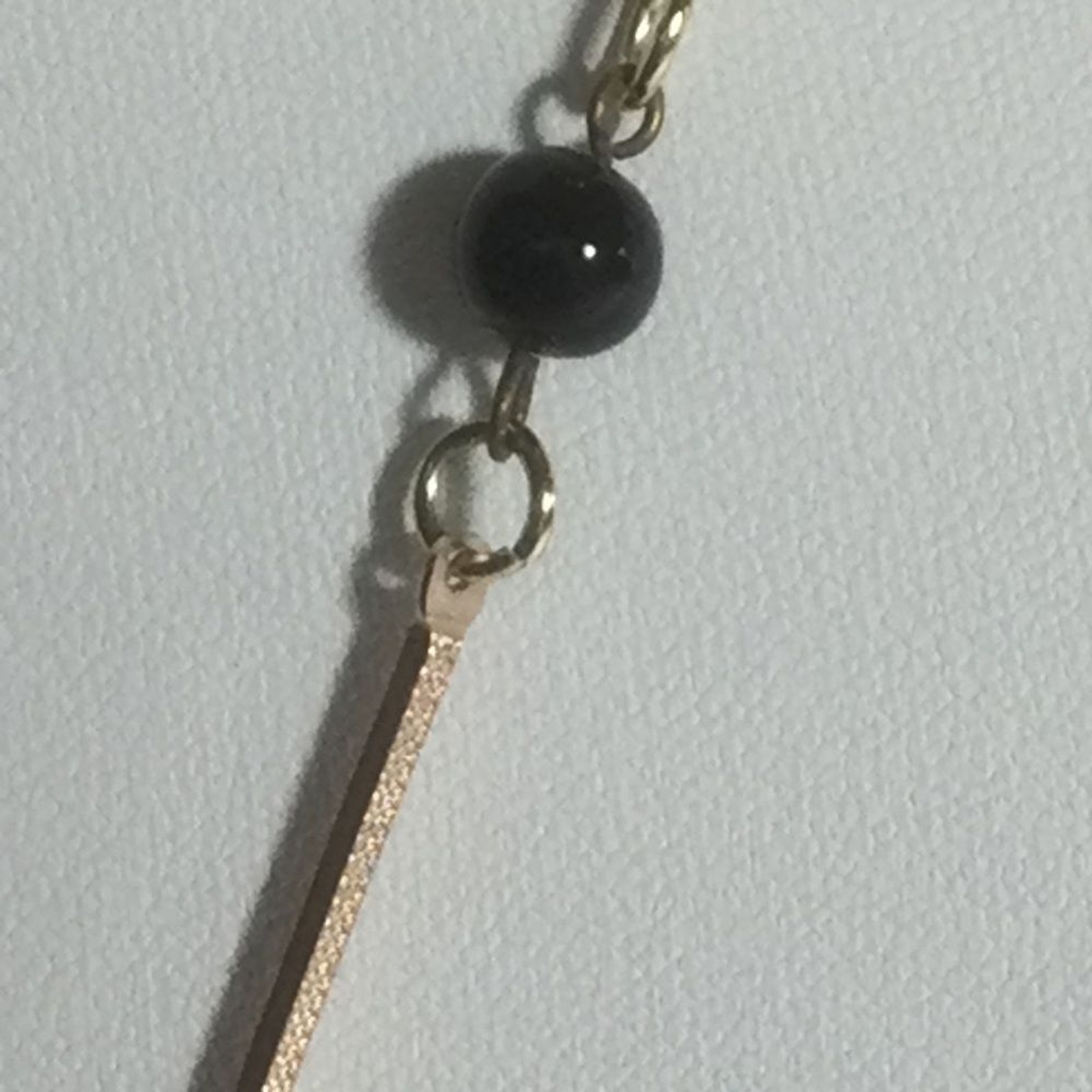 Vintage Pendant Necklace Peacock Glass Beads Gold Tone Bar Link Chain