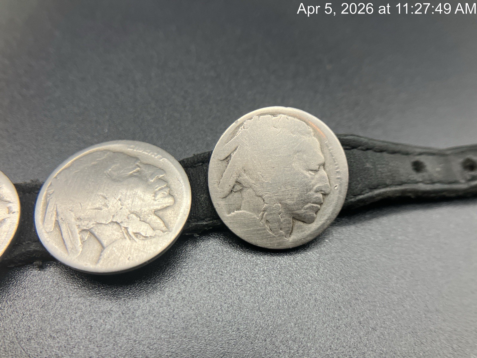Vintage Leather Navajo Buffalo Nickel Coin Bracelet Native American Style