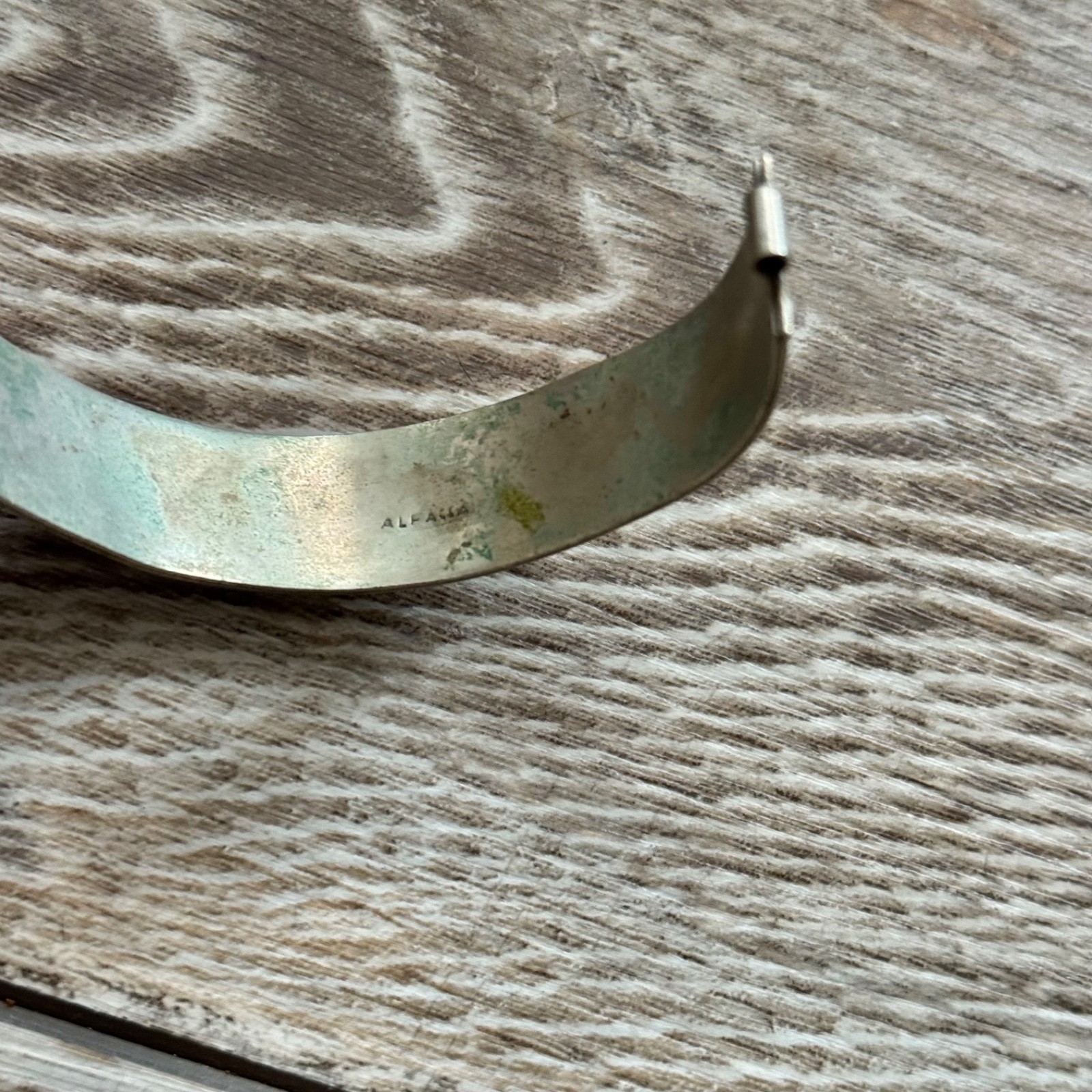 Vintage Alpaca Misshaped Hinged Bracelet Missing Stones Tarnished Double Stamp C